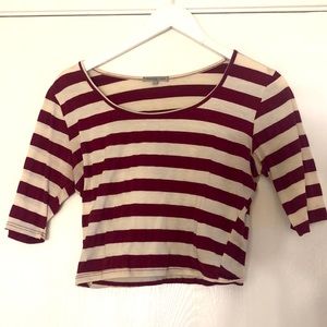 Cream and Burgundy Striped Crop Top
